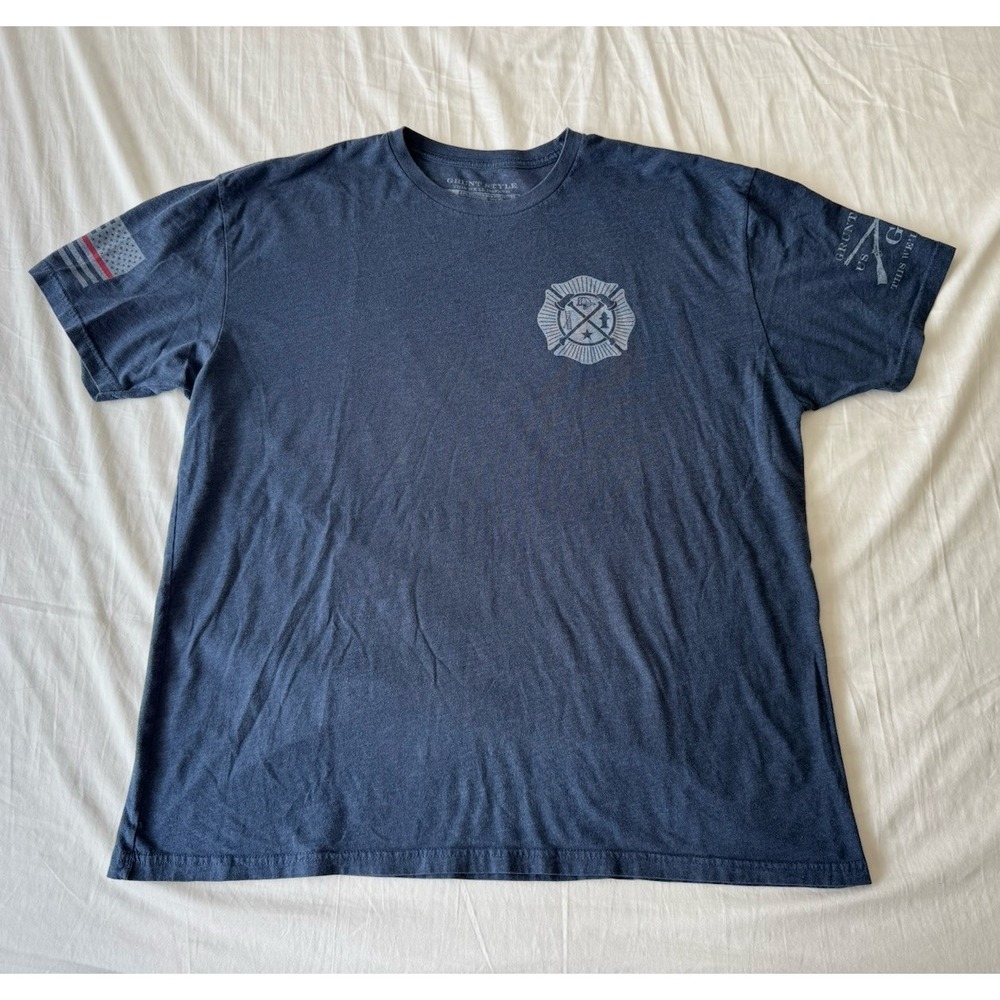 Grunt Style T-Shirt Size 2xl Fire Department Blue Flag Give Me Strength EUC
